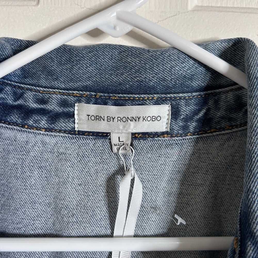 Torn By Ronny Kobo Edie Pleat Waist Denim Shirt Dress size Large $228 NWT - Picture 9 of 13